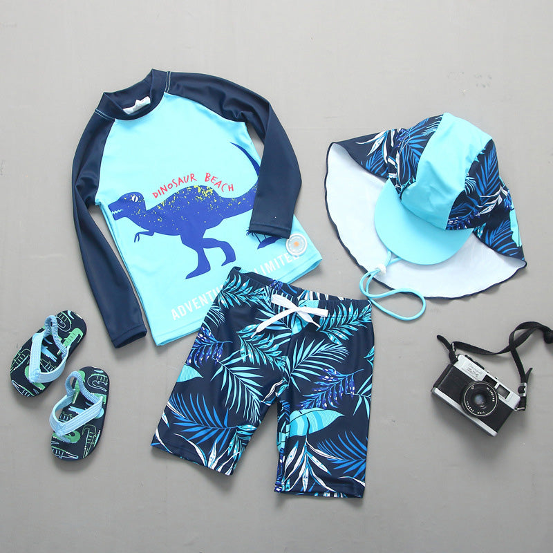 Boys 3 Piece Rash Guard Swimsuit Swimwear Sets Shirt Trunks Shorts with Swim  Hat