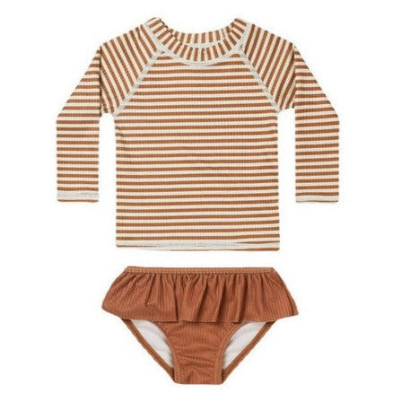 Striped Long-Sleeve Two Piece Swimsuit